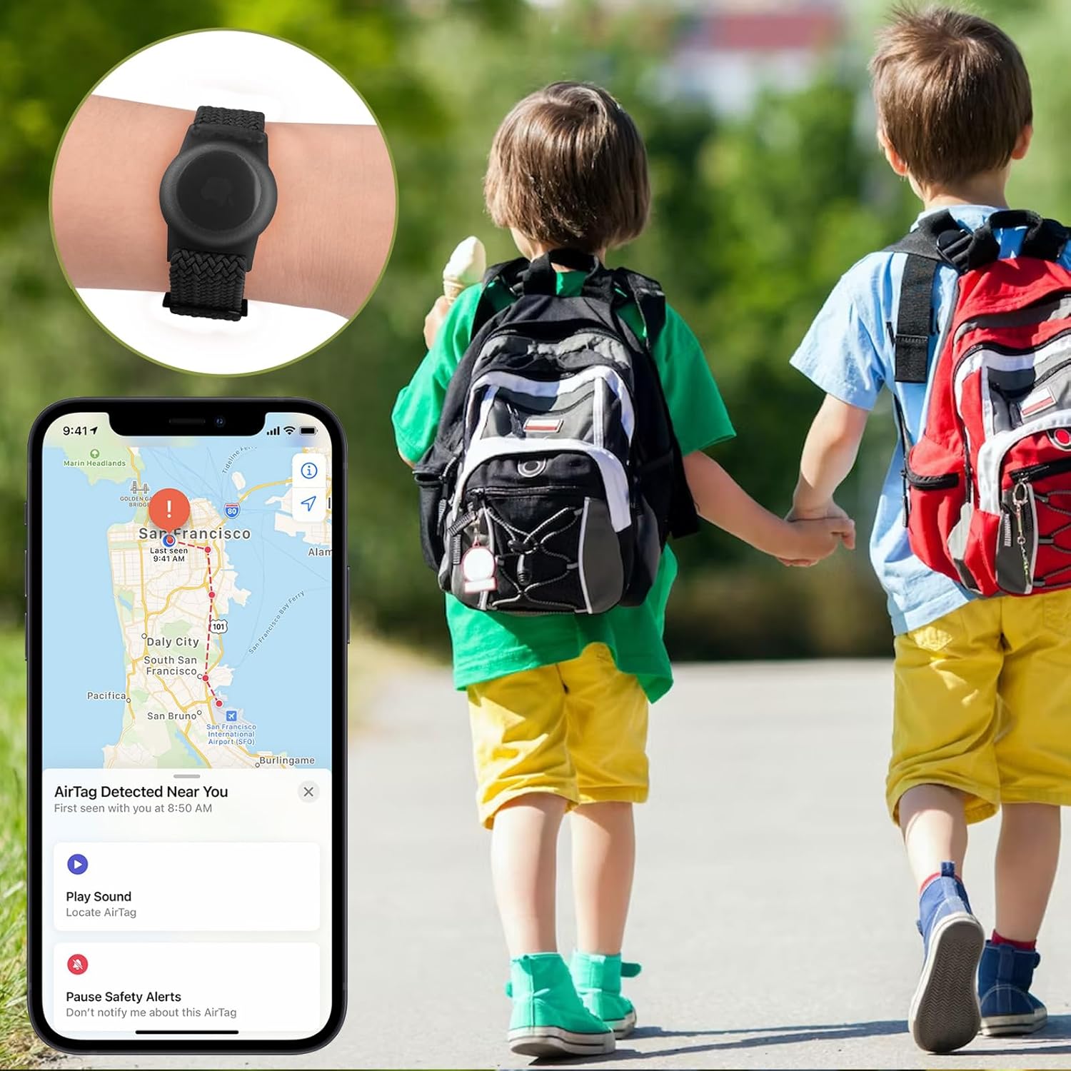 Vanjua Wristband Compatible with Apple AirTag Holder for Kids, Protective Case for Air Tag GPS Tracker Holder with Adjustable Nylon Bracelet Watch Band for Toddler Child (Black) - Image 7