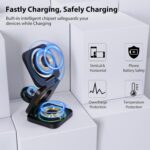 Fast Wireless Charger, Magnetic Foldable 3 in 1 Charging Station for iPhone 16/15/14/13/12/Pro/Plus/Pro Max, 5W Portable Charger for Apple Watch10/9/8/7/6/5/4/3/SE, for Airpods3/2/Pro-Black - Image 9