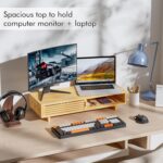 Zri Bamboo Computer Monitor Stand with Drawer, Dual Laptop Stand for Desk,Single Monitor Riser with Storage,Wood Office Desk Organizer & Accessories - Image 5