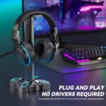 KDD Gaming Headphones Stand, Rotatable Headset Stand with Light Modes - Controller Holder with 2 USB Charging Ports and 3.5mm - Earphone Hanger Accessories for Desktop Gamer(Black) - Image 3