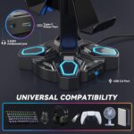 KDD Gaming Headphones Stand, Rotatable Headset Stand with Light Modes - Controller Holder with 2 USB Charging Ports and 3.5mm - Earphone Hanger Accessories for Desktop Gamer(Black) - Image 6