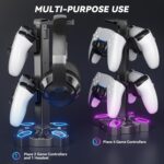 KDD Gaming Headphones Stand, Rotatable Headset Stand with Light Modes - Controller Holder with 2 USB Charging Ports and 3.5mm - Earphone Hanger Accessories for Desktop Gamer(Black) - Image 7