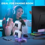 KDD Gaming Headphones Stand, Rotatable Headset Stand with Light Modes - Controller Holder with 2 USB Charging Ports and 3.5mm - Earphone Hanger Accessories for Desktop Gamer(Black) - Image 8