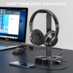 KDD Gaming Headphones Stand, Rotatable Headset Stand with Light Modes - Controller Holder with 2 USB Charging Ports and 3.5mm - Earphone Hanger Accessories for Desktop Gamer(Black) - Image 9