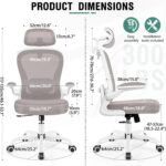 Office Chair, Ergonomic Office Chair with 3D Lumbar Support 3D Headrest, Comfy High Back Home Desk Chairs, Breathable Mesh Computer Chairs with Flip-Up Armrests & Hanger,Gray - Image 3