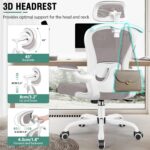Office Chair, Ergonomic Office Chair with 3D Lumbar Support 3D Headrest, Comfy High Back Home Desk Chairs, Breathable Mesh Computer Chairs with Flip-Up Armrests & Hanger,Gray - Image 5