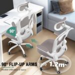 Office Chair, Ergonomic Office Chair with 3D Lumbar Support 3D Headrest, Comfy High Back Home Desk Chairs, Breathable Mesh Computer Chairs with Flip-Up Armrests & Hanger,Gray - Image 6