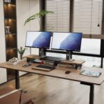 DAWNTREES Dual Monitor Stand Riser,39.4 inch Wood Desk Organizer Shelf with Underneath Storage for Office Accessories,Suitable for desktop computers/laptops/TVs/printers - Image 3