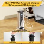 Kungfuking Pop Up Outlet Socket Recessed Retractable Power Strip Charging Station with 3 US Plug and 2 USB Ports for Kitchen Counter Island Conference Office, Black - Image 4