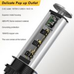 Kungfuking Pop Up Outlet Socket Recessed Retractable Power Strip Charging Station with 3 US Plug and 2 USB Ports for Kitchen Counter Island Conference Office, Black - Image 5