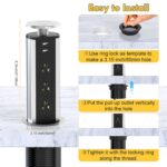 Kungfuking Pop Up Outlet Socket Recessed Retractable Power Strip Charging Station with 3 US Plug and 2 USB Ports for Kitchen Counter Island Conference Office, Black - Image 6