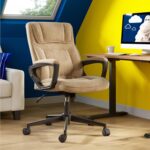 Serta Hannah Executive Home Office Desk Chair, Ergonomic Mid-Back with Lumbar Support, Firm Seat Cushion, Layered Body Pillows, Padded Armrests, Swivel Base, Easy Assembly, Microfiber, Beige - Image 3