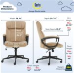 Serta Hannah Executive Home Office Desk Chair, Ergonomic Mid-Back with Lumbar Support, Firm Seat Cushion, Layered Body Pillows, Padded Armrests, Swivel Base, Easy Assembly, Microfiber, Beige - Image 4