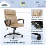 Serta Hannah Executive Home Office Desk Chair, Ergonomic Mid-Back with Lumbar Support, Firm Seat Cushion, Layered Body Pillows, Padded Armrests, Swivel Base, Easy Assembly, Microfiber, Beige - Image 5