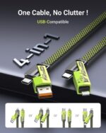 4-in-1 USB-C Cable (6ft), 100W USB-C Charger Cable with Hook-and-Loop Fastener and Cable Management, USB-C Cable/Fast Charging for MacBook, iPad, iPhone, Samsung, Green - Image 3