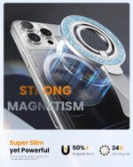 Toycamp Phone Grip Ring Holder Stand Compatible with MagSafe - Magnetic Phone Accessories Grip for iPhone 16 Pro Max/16 Pro/16/15/14/13/12 Series Bling Removable Rotatable Cute for Women, Blue - Image 3