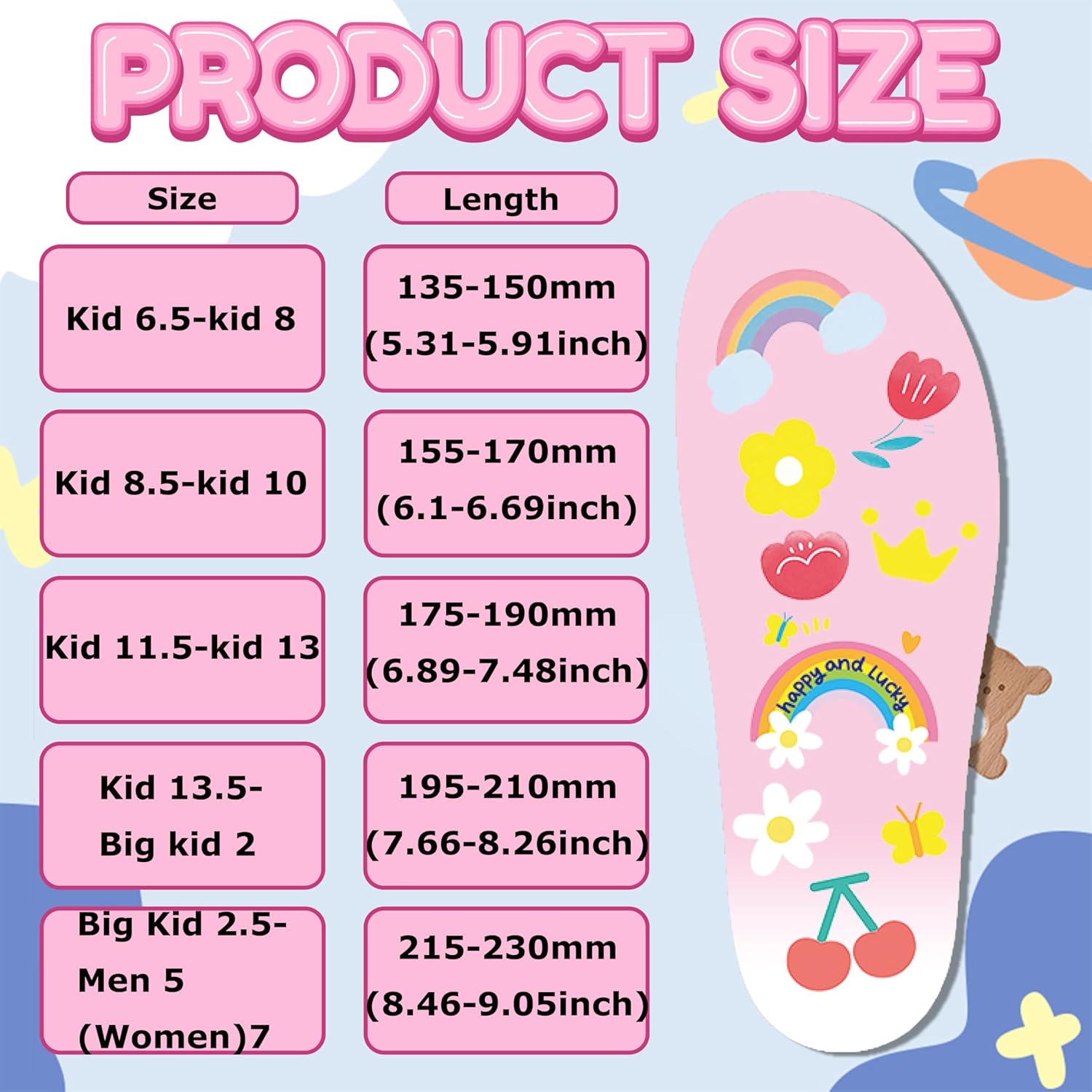 Insoles for Airtag Hidden Holder, Tracker Devise Case for Kids, Comfortable Inserts for Shoes，Pink Rainbow (Pink, 135-150mm Kid 6.5-Kid 8) - Image 5