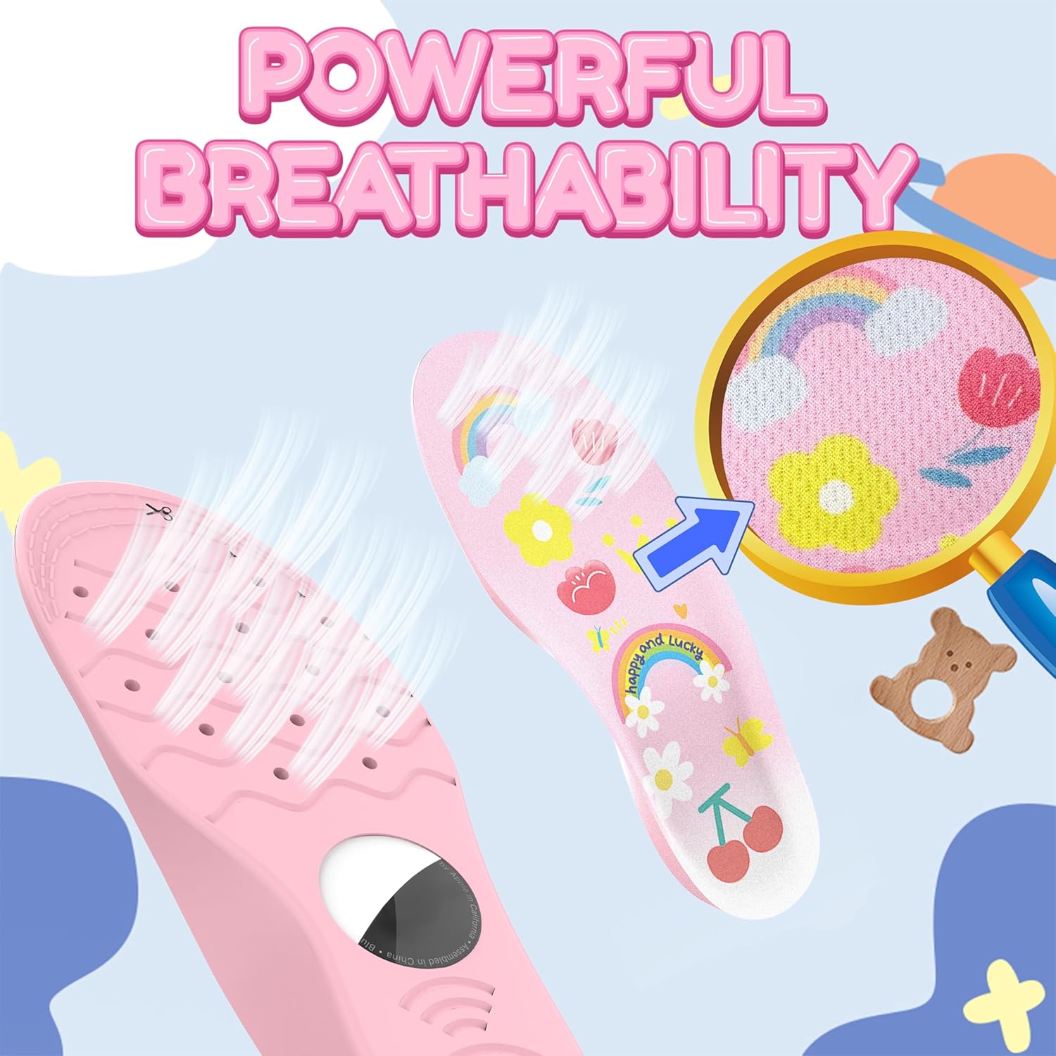 Insoles for Airtag Hidden Holder, Tracker Devise Case for Kids, Comfortable Inserts for Shoes，Pink Rainbow (Pink, 135-150mm Kid 6.5-Kid 8) - Image 7