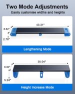 Dual Monitor Stand Riser for Desk - Length and Height Adjustable Computer Monitor Stand with Phone Tablet Stand - Multifunctional Dual Monitor Riser for Printer PC Computer Laptop TV (Black) - Image 3