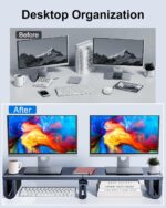 Dual Monitor Stand Riser for Desk - Length and Height Adjustable Computer Monitor Stand with Phone Tablet Stand - Multifunctional Dual Monitor Riser for Printer PC Computer Laptop TV (Black) - Image 6