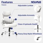 Nouhaus +Posture Ergonomic PU Leather Office Chair. Click5 Lumbar Support with FlipAdjust Armrests. Modern Executive Chair and Computer Desk Chair (White) - Image 5