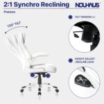 Nouhaus +Posture Ergonomic PU Leather Office Chair. Click5 Lumbar Support with FlipAdjust Armrests. Modern Executive Chair and Computer Desk Chair (White) - Image 6