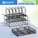 2 Tray Desk File Organizer with 5 Section Vertical ​File Holder with Drawer, Metal Paper Tray File Holder Sorter Desk Organizers and Accessories for Office School - Image 3