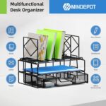 2 Tray Desk File Organizer with 5 Section Vertical ​File Holder with Drawer, Metal Paper Tray File Holder Sorter Desk Organizers and Accessories for Office School - Image 5