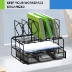 2 Tray Desk File Organizer with 5 Section Vertical ​File Holder with Drawer, Metal Paper Tray File Holder Sorter Desk Organizers and Accessories for Office School - Image 7