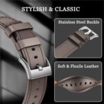 Stainless Steel Case and Leather Band Compatible with Apple Watch 45mm for Men,Genuine Leather Apple Watch Strap and Metal Cover for iWatch Series 9 8 7,Coffee/Silver - Image 3