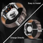 Stainless Steel Case and Leather Band Compatible with Apple Watch 45mm for Men,Genuine Leather Apple Watch Strap and Metal Cover for iWatch Series 9 8 7,Coffee/Silver - Image 4