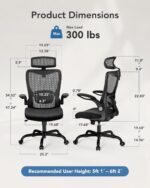 HUANUO Ergonomic Office Chair, High Back Desk Chair with Adjustable Lumbar Support & Headrest, Home Office Swivel Mesh Computer Chair Flip-Up Armrests, Executive Office Chair with Wheels - Image 3