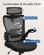 HUANUO Ergonomic Office Chair, High Back Desk Chair with Adjustable Lumbar Support & Headrest, Home Office Swivel Mesh Computer Chair Flip-Up Armrests, Executive Office Chair with Wheels - Image 5