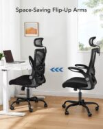 HUANUO Ergonomic Office Chair, High Back Desk Chair with Adjustable Lumbar Support & Headrest, Home Office Swivel Mesh Computer Chair Flip-Up Armrests, Executive Office Chair with Wheels - Image 6