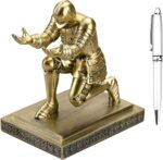 Knight Pen Holder Desk Organizers and Accessories Desk Decor Resin Pen Holder as Gift with a Cool Pen for Office and Home (Copper) - Image 3