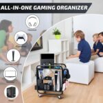 PLKOW Video Game Organizer, Rolling Video Game Storage Rack for Xbox/Switch/PS4/PS5 Accessories, Game Consoles Stand Controllers Holder, Perfect Holiday Present (Black) - Image 5