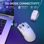 ATTACK SHARK X11 Lightweight Wireless Gaming Mouse with RGB Charging Dock,Tri-Mode-2.4G/USB-C Wired/BT,22K DPI,PAW3311 Optical Sensor,HUYU Switch, 5 programmable Buttons for PC/Mac(White&Sticker) - Image 4