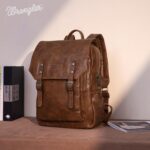 Montana West × Wrangler Brown Leather Laptop Backpack for Women Men Unisex Fashion Backpack Purse - Image 3