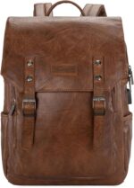 Montana West × Wrangler Brown Leather Laptop Backpack for Women Men Unisex Fashion Backpack Purse - Image 6