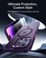 ESR for iPhone 14 Pro case, Translucent Matte Case, Compatible with MagSafe, Military-Grade Protection, Classic Series, Frosted Purple - Image 3