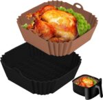 2 PCS Square Silicone Air Fryer Liners - 8 Inch Reusable Air Fryer Pot - Air Fryer Accessories - Air Fryer Inserts for 4 to 7 QT Oven Microwave Accessories (Black + Brown) - Image 2