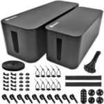 2 Pack Cable Management Box • Includes 148pcs Organizer Kit • Safe ABS Material • Protects and Hides Power Strip, Surge Protector, Cords, TV and Computer Wires • Child-Baby-Pets Proof • Large, Black - Image 2