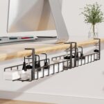 2 Pack Cable Management Under Desk Tray, 31.4" No Drill Under Desk Wire Management with Upgraded Clamp, Metal Cord Organizers for Desk with Cable Organizers, PC Cable Management Rack, Black - Image 2
