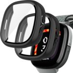 2-Pack Screen Protector Compatible with Fitbit Google Ace LTE Case, Tempered Glass All-Around Protective Screen Full Hard PC Cover Bumper Compatible for Fitbit Google Ace LTE Smart Watch (Black+Blck) - Image 2