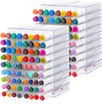 2 Pcs Acrylic Marker Organizer Desktop Storage Hold 144 Marker, Clear Pencil Holder Markers Pens Display Stand Art Brushes Stationary Organizer with 18 Compartments for Desk Home Office - Image 2