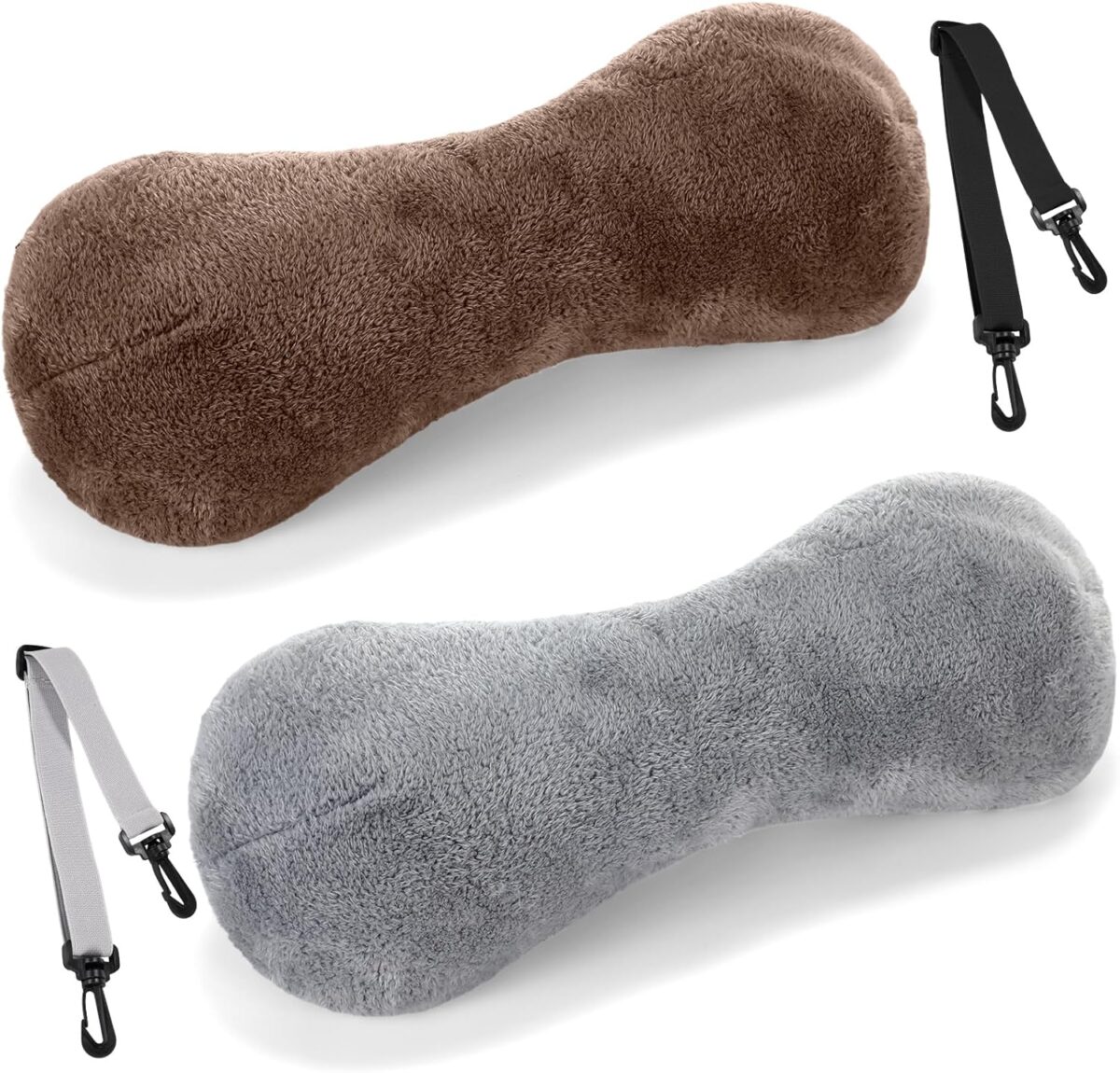 2 Pcs Neck Pillow for Recliner Headrest Pillow Bone Shaped Chair Plush with Adjustable Strap Neck Support and Pain Relief Curve Head Cushion for Car Travel Airplane (Grey and Brown) - Image 2