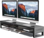 2 Tiers Dual Monitor Stand with 4 USB 3.0 Ports Hub, Double Monitor Riser, Metal Desk Stand with Storage, Long Screen Raiser for 2 Monitors Computer Mac Desktop Organizer Black Large - Image 2