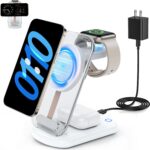 2025 Magnetic Wireless Mag-Safe Charger Stand,3 in 1 Charger with Light for iPhone 16 15 14 13 12 Pro Max Plus,Charging Pad for Apple Watch Series & Air pods 4 3 2 Pro(White) - Image 2