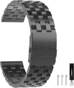 22mm Stainless Steel Watch Bands for Men, Quick Release Replacement Metal Strap Compatible with Samsung Galaxy Watch, Huawei Watch, Garmin, Black Folding Buckle Metal Watch Bands, One Size, - Image 2