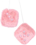 2PCS Fuzzy Dice for Car Rear View Mirror with Suction Cup, 2.37" Retro Plush Dice Auto Decoration for Mirror, Cute Classic Mirrors Dice, Universal Rearview Hanging Ornament (Light Pink) - Image 2